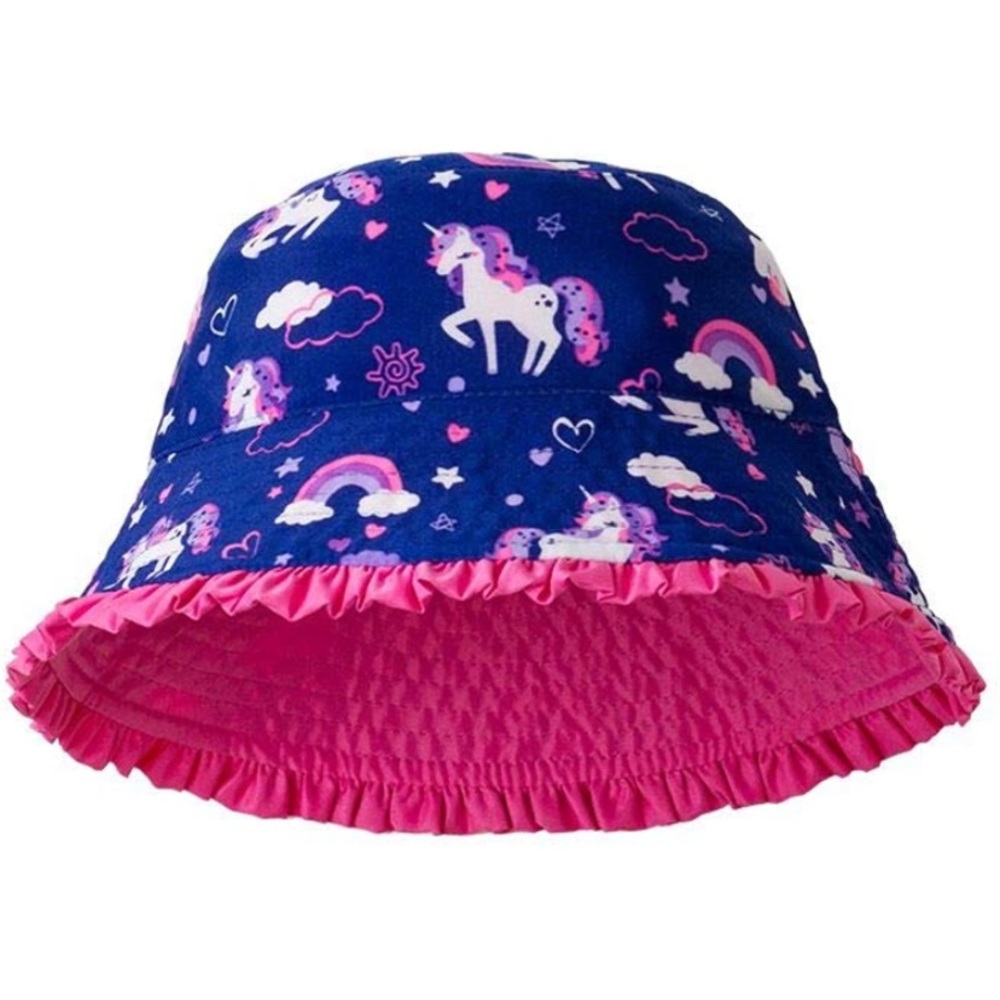 Girls UV SKINZ Reversible Beach Sun Bucket Hat Pink/Unicorn Size 5